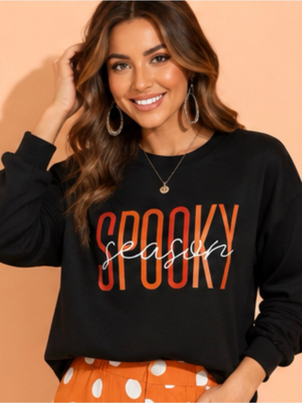 Spooky season women’s black Halloween DTF crewneck sweatshirt- black and orange